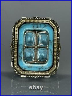 Sterling Silver Turquoise Men's Ring Roman Design Handmade Jewelry