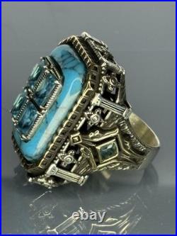 Sterling Silver Turquoise Men's Ring Roman Design Handmade Jewelry