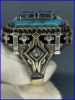 Sterling Silver Turquoise Men's Ring Roman Design Handmade Jewelry