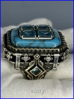 Sterling Silver Turquoise Men's Ring Roman Design Handmade Jewelry