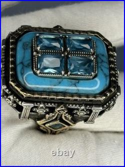 Sterling Silver Turquoise Men's Ring Roman Design Handmade Jewelry