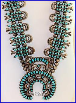 Sterling Silver & Turquoise Native American Squash Blossom Necklace