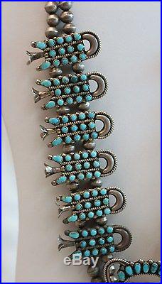 Sterling Silver & Turquoise Native American Squash Blossom Necklace