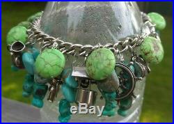 Sterling Silver Turquoise Native American Vintage Charm Bracelet