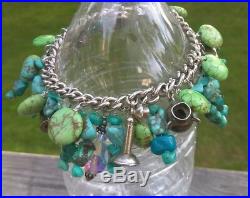 Sterling Silver Turquoise Native American Vintage Charm Bracelet