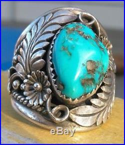 Sterling Silver Turquoise Navajo Mens Ring size 10.5 Signed JY