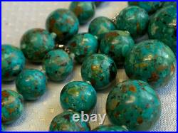 Sterling Silver Turquoise Necklace 28 Fine Jewelry Hand Knotted Chunky Beaded