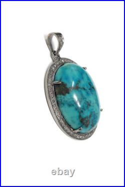 Sterling Silver Turquoise Pendant Pave Diamond Natural Gemstone Jewelry Gifts