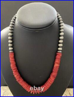 Sterling Silver Turquoise Red Coral Bead Necklace 18 Inch