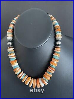 Sterling Silver Turquoise Spiny Oyster Bead Necklace 18 Inch
