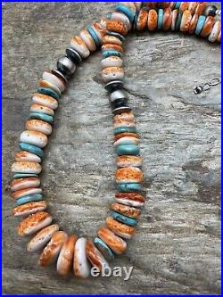 Sterling Silver Turquoise Spiny Oyster Bead Necklace 18 Inch