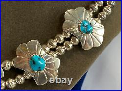Sterling Silver Turquoise Squash Blossom Necklace 76.97g Fine Jewelry Signed KB