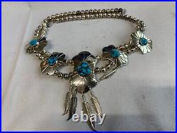 Sterling Silver Turquoise Squash Blossom Necklace 76.97g Fine Jewelry Signed KB