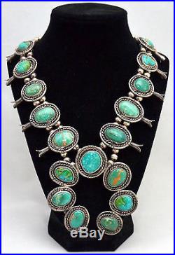 Sterling Silver & Turquoise Squash Blossom Necklace with Naja Pendant