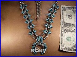 Sterling Silver & Turquoise Squash Blossom Type Necklace, Old Pawn, 23, 78.8g
