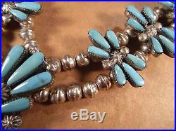 Sterling Silver & Turquoise Squash Blossom Type Necklace, Old Pawn, 23, 78.8g