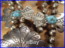 Sterling Silver & Turquoise Squash Blossom Type Necklace, Old Pawn, 27, 146.6g