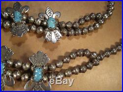 Sterling Silver & Turquoise Squash Blossom Type Necklace, Old Pawn, 27, 146.6g
