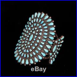 Sterling Silver & Turquoise Vintage 60s-70s Navajo Cluster Bracelet, 3.75H