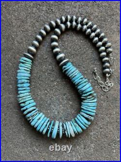 Sterling Silver Turquoise W Pearls Bead Necklace. 18 inch