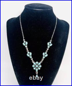Sterling Silver Turquoise Y Drop Bib Necklace 17 1/2 Inch 18gm Vintage Jewelry Sterling Silver Turquoise Y Drop Bib Necklace 17 1/2 Inch 18gm Vintage Jewelry