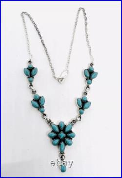 Sterling Silver Turquoise Y Drop Bib Necklace 17 1/2 Inch 18gm Vintage Jewelry Sterling Silver Turquoise Y Drop Bib Necklace 17 1/2 Inch 18gm Vintage Jewelry