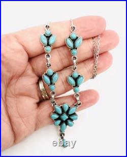 Sterling Silver Turquoise Y Drop Bib Necklace 17 1/2 Inch 18gm Vintage Jewelry Sterling Silver Turquoise Y Drop Bib Necklace 17 1/2 Inch 18gm Vintage Jewelry