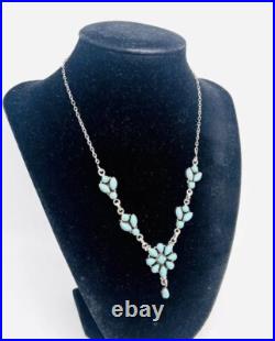 Sterling Silver Turquoise Y Drop Bib Necklace 17 1/2 Inch 18gm Vintage Jewelry Sterling Silver Turquoise Y Drop Bib Necklace 17 1/2 Inch 18gm Vintage Jewelry