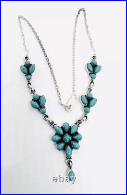 Sterling Silver Turquoise Y Drop Bib Necklace 17 1/2 Inch 18gm Vintage Jewelry Sterling Silver Turquoise Y Drop Bib Necklace 17 1/2 Inch 18gm Vintage Jewelry