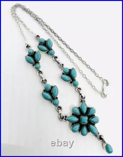 Sterling Silver Turquoise Y Drop Bib Necklace 17 1/2 Inch 18gm Vintage Jewelry Sterling Silver Turquoise Y Drop Bib Necklace 17 1/2 Inch 18gm Vintage Jewelry