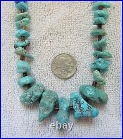 Sterling Silver & Tyrone Turquoise Stone Nuggets Navajo Indian Necklace Jewelry