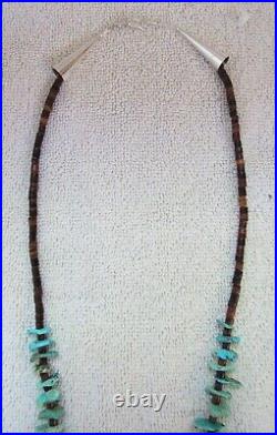 Sterling Silver & Tyrone Turquoise Stone Nuggets Navajo Indian Necklace Jewelry