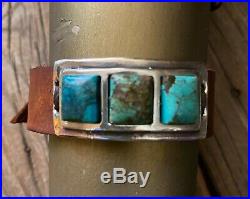 Sterling Silver & Variegated Turquoise Stones Cuff Bracelet Beautiful! New