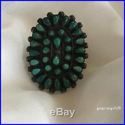 Sterling Silver Vintage 925 Navajo Turquoise Cluster Statement Ring Size 6.5