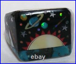 Sterling Silver ZUNI INLAY Sunrise with Saturn & Galaxy Ring Sz 11.5 Signed SS