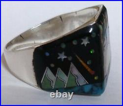 Sterling Silver ZUNI INLAY Sunrise with Saturn & Galaxy Ring Sz 11.5 Signed SS