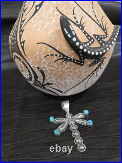 Sterling Silver and TURQUOISE Alex Sanchez Dragonfly Pendant 925