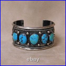 Sterling Silver and Turquoise Men's Cuff Bracelet Signed MH