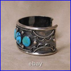 Sterling Silver and Turquoise Men's Cuff Bracelet Signed MH