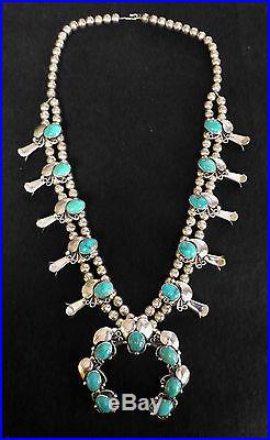 Sterling Silver and Turquoise Squash Blossom Necklace