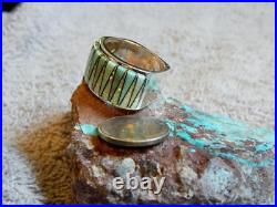 Sterling Turquoise Created Opal Inlay Ring Navajo Marty Yazzie Size 10 3/4