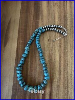 Sterling silver turquoise bead necklace 20 inch