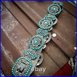 Sterling silver vintage turquoise cluster concho belt big beautiful