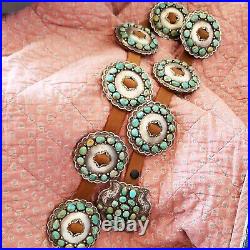 Sterling silver vintage turquoise cluster concho belt big beautiful