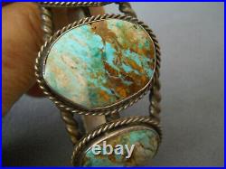 Striking Native American Navajo Turquoise 3-Stone Sterling Silver Rope Bracelet