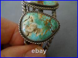 Striking Native American Navajo Turquoise 3-Stone Sterling Silver Rope Bracelet