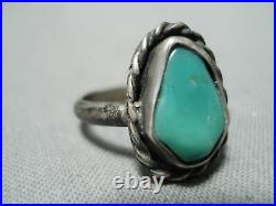 Stunning Early Vintage Navajo Turquoise Sterling Silver Rope Ring Old