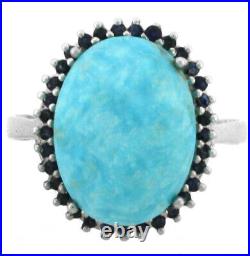 Stunning Turquoise Gemstone Oval Shape Jewelry Sterling Silver Ring