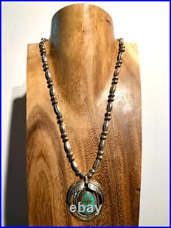 Sue George Navajo Pearl Number 8 Turquoise Sterling Beads Naja Pendant Necklace