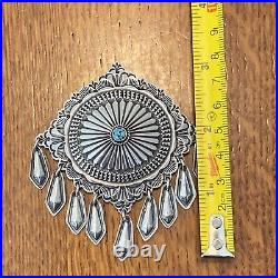 Sunshine Reeves Navajo Native Sterling Silver Turquoise Dangles Brooch Large